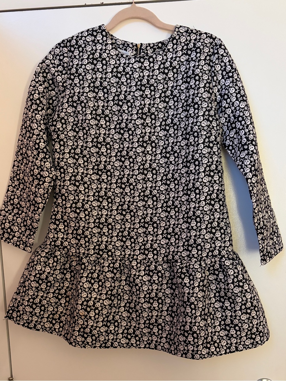 Black and White Drop Waist Skull Print Dress